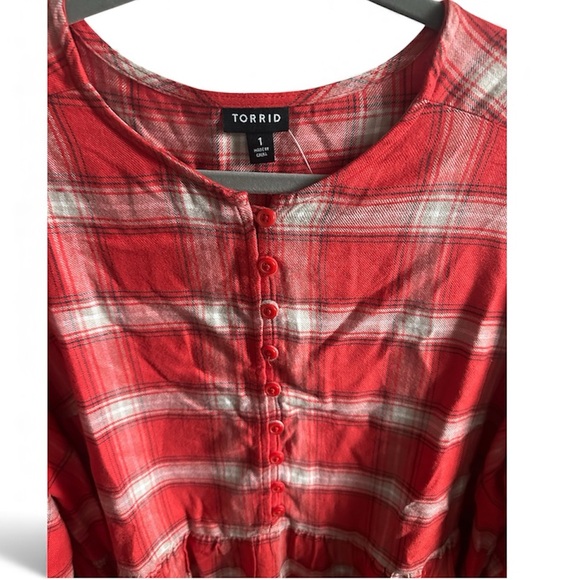 Torrid Red Plaid Flannel Pullover Blouse Long Sleeve Women’s Size 1X NWT - Picture 5 of 5